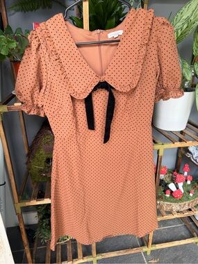 Blu Pepper Terracotta Mini Dress with Black Polka Dots